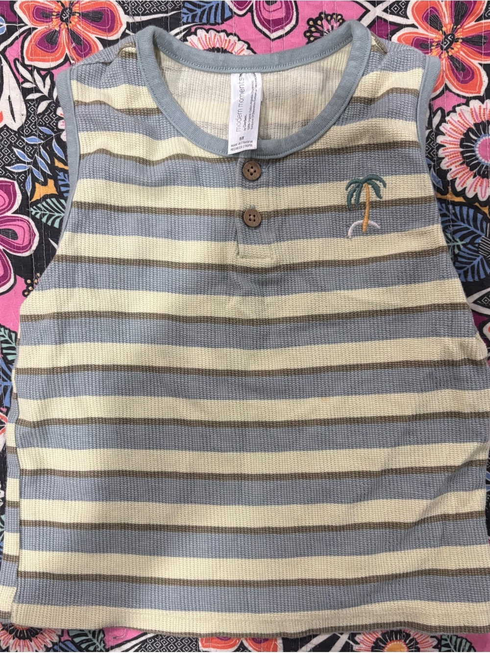 Modern Moments Striped Sleeveless Henley Tank Top in Blue & Cream